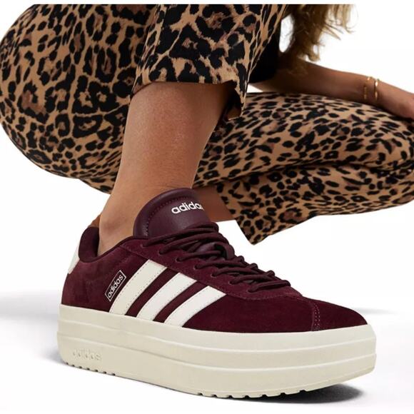 Adidas VL Court Bold Shoes Burgundy Maroon Size 7 Sneakers Platform Low - Picture 1 of 11